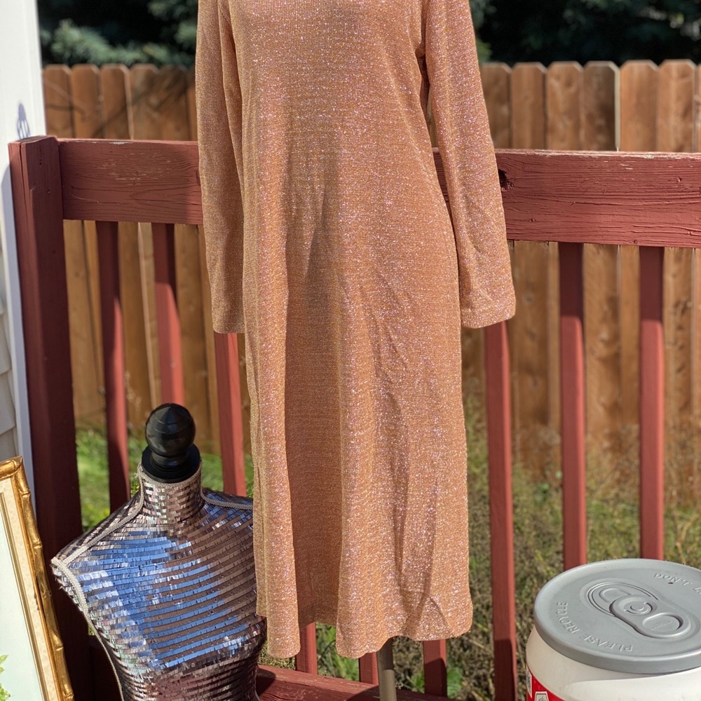 Vintage designer shiny sparkly rose gold tinted beige long knit so cute - Picture 4 of 7